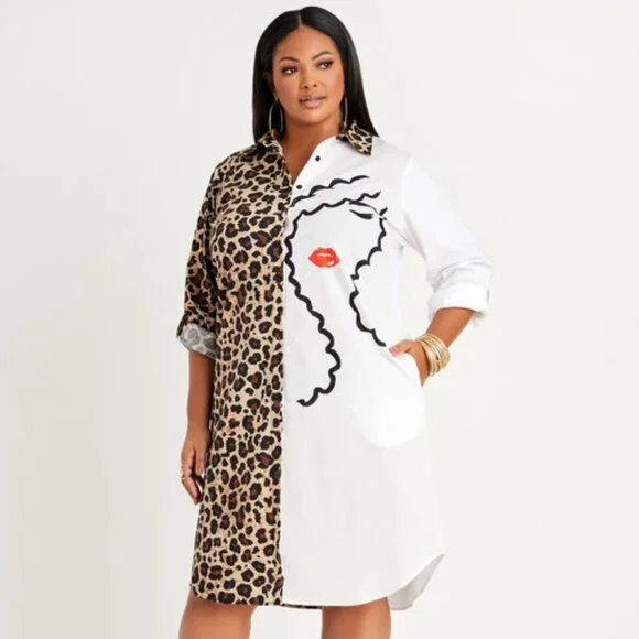 *NWT Ashley Stewart Printed Poplin Shirtdress Size 26/28 - Picture 1 of 2
